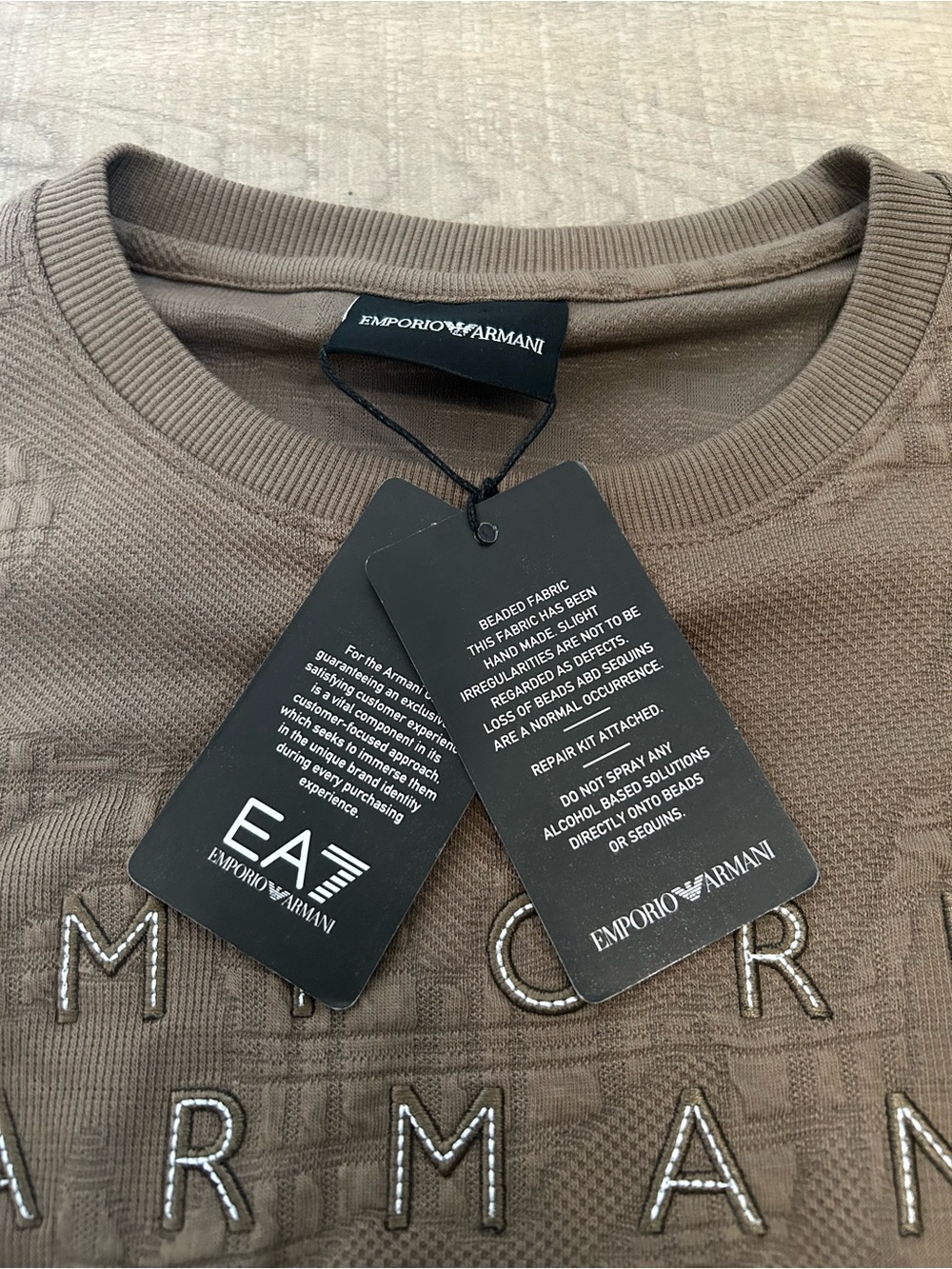 Emporio Armani Men's Taupe Crewneck Sweater with Logo - Picture 5 of 9